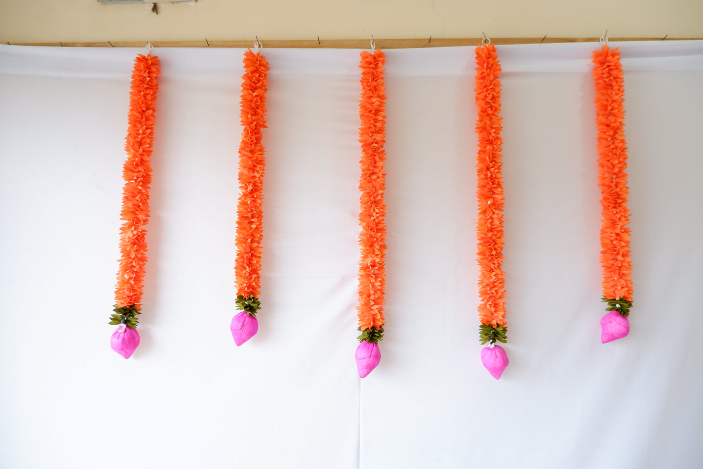 sriman decoration flowers and artificial flowers for background  5 strings of orange flowers