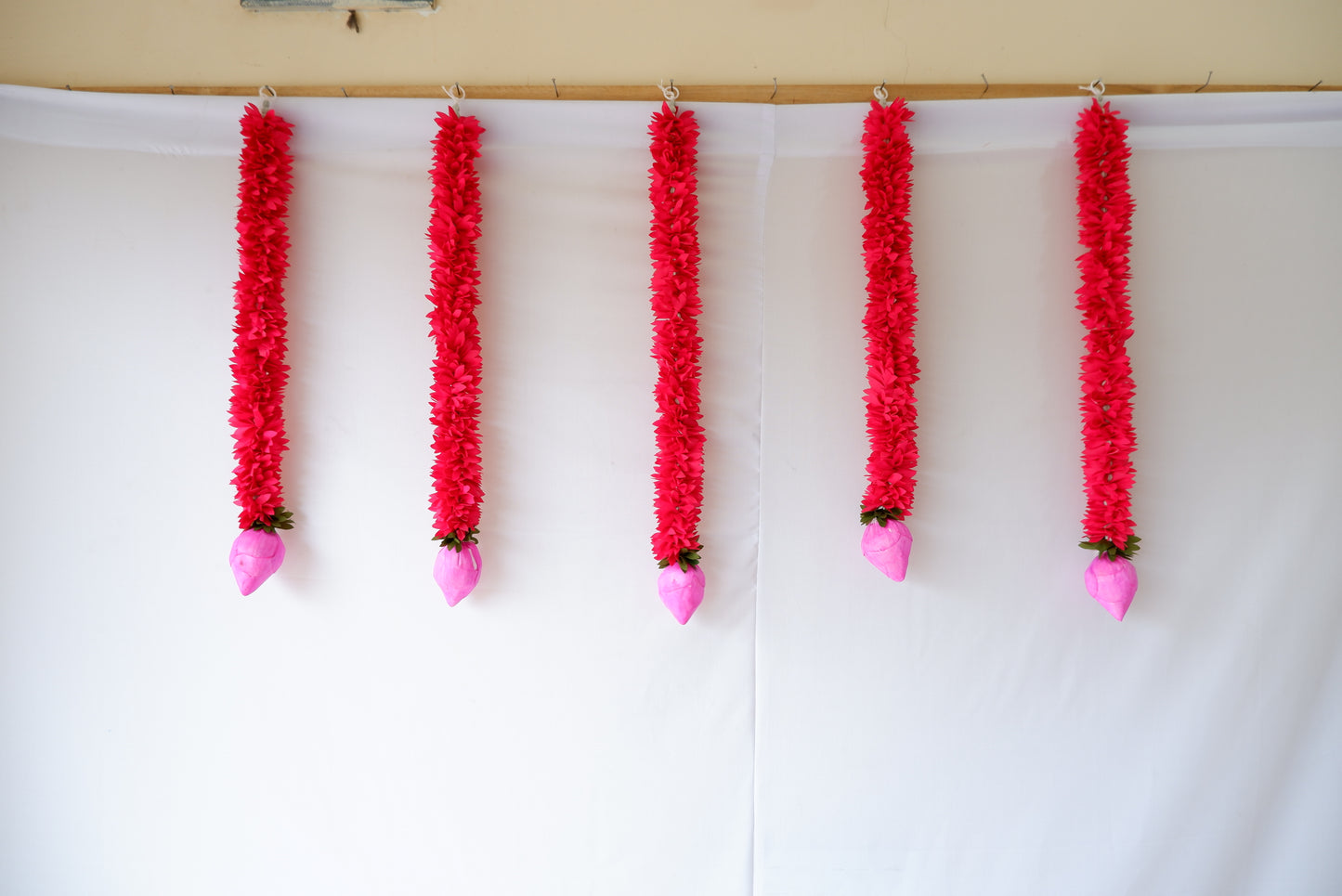 sriman  vara maha lakshmi pooja decoration for festival  5 strings of red flowers