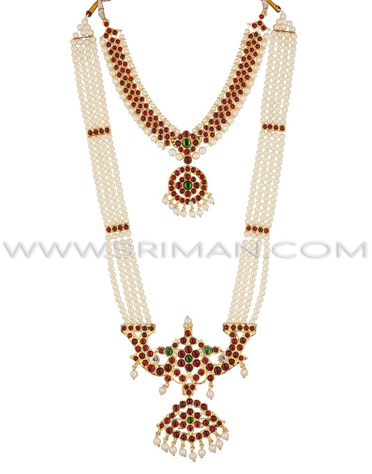 sriman kempu long moti haram and necklace