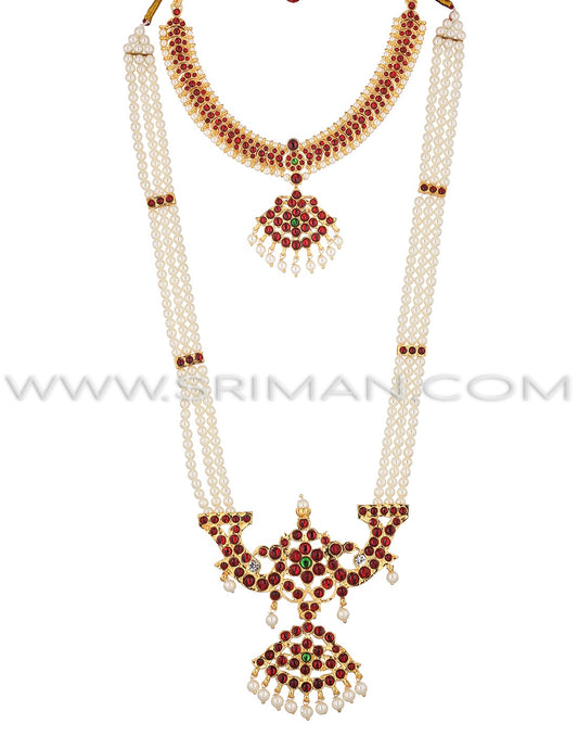 Sriman kempu long moti mala and necklace