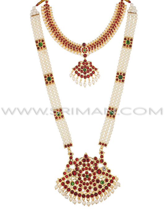 Sriman kempu long moti haram with necklace