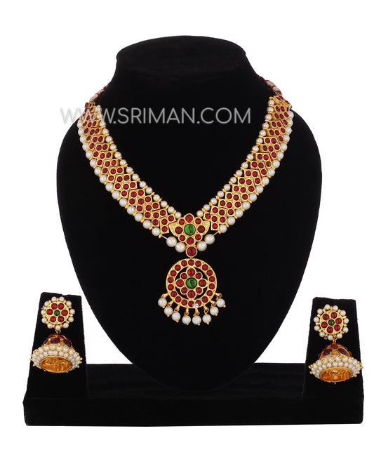 SRIMAN KEMPU SHORT SIMPLE NECKLACE WITH EARINGS