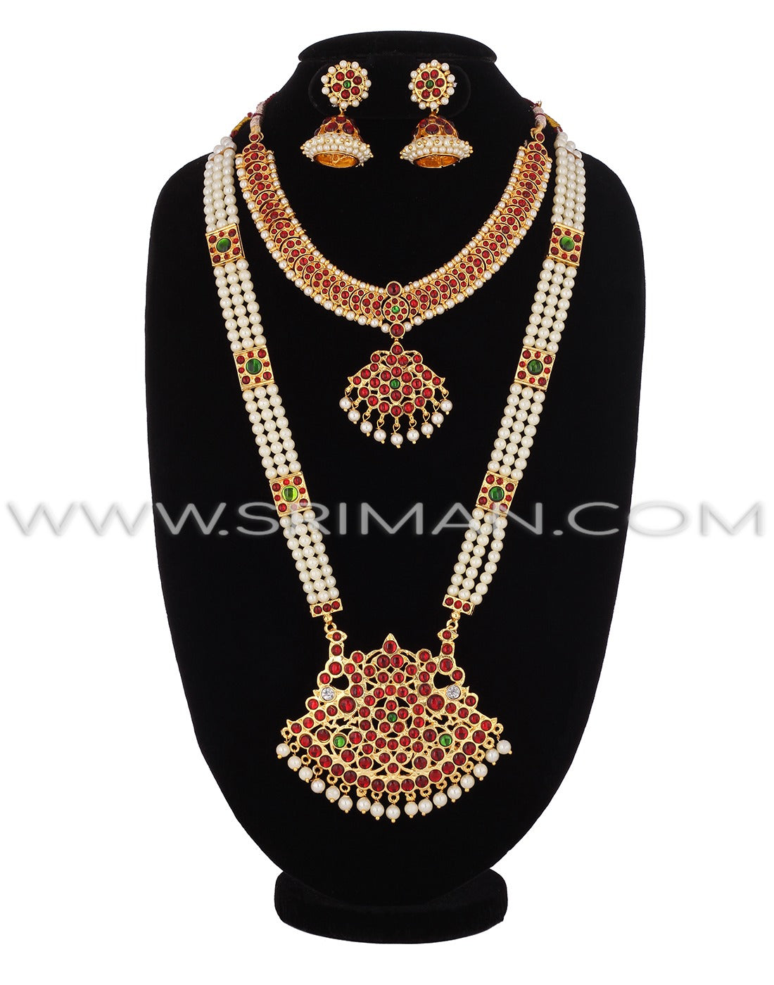 SRIMAN KEMPU LONG MOTI MALA HARAM AND  NECKLACE