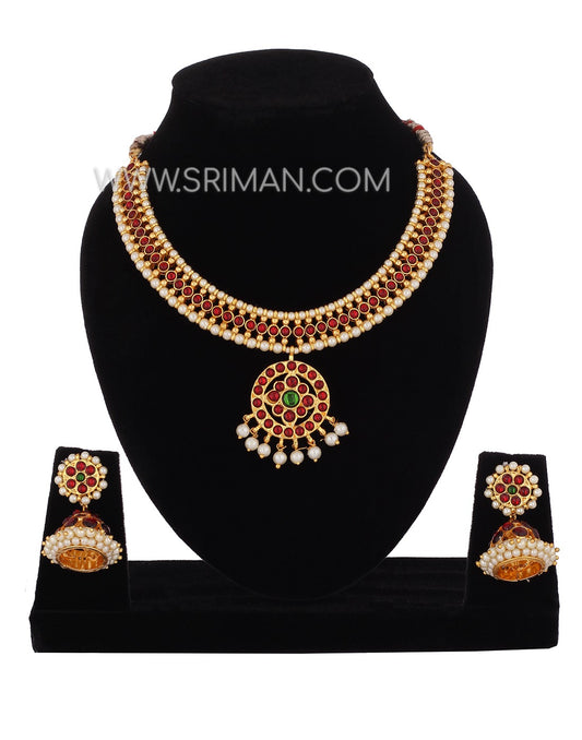 SRIMAN SIMPLE BHARATANATYAM NECKLACE WITH EARINGS