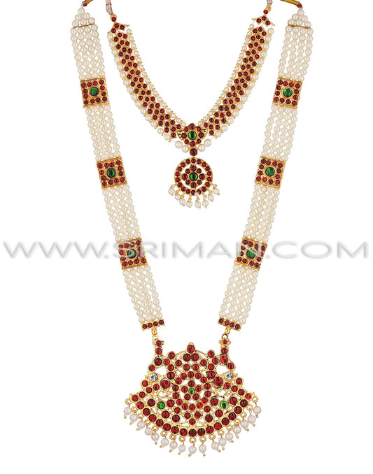 Sriman kempu moti long haram with necklace
