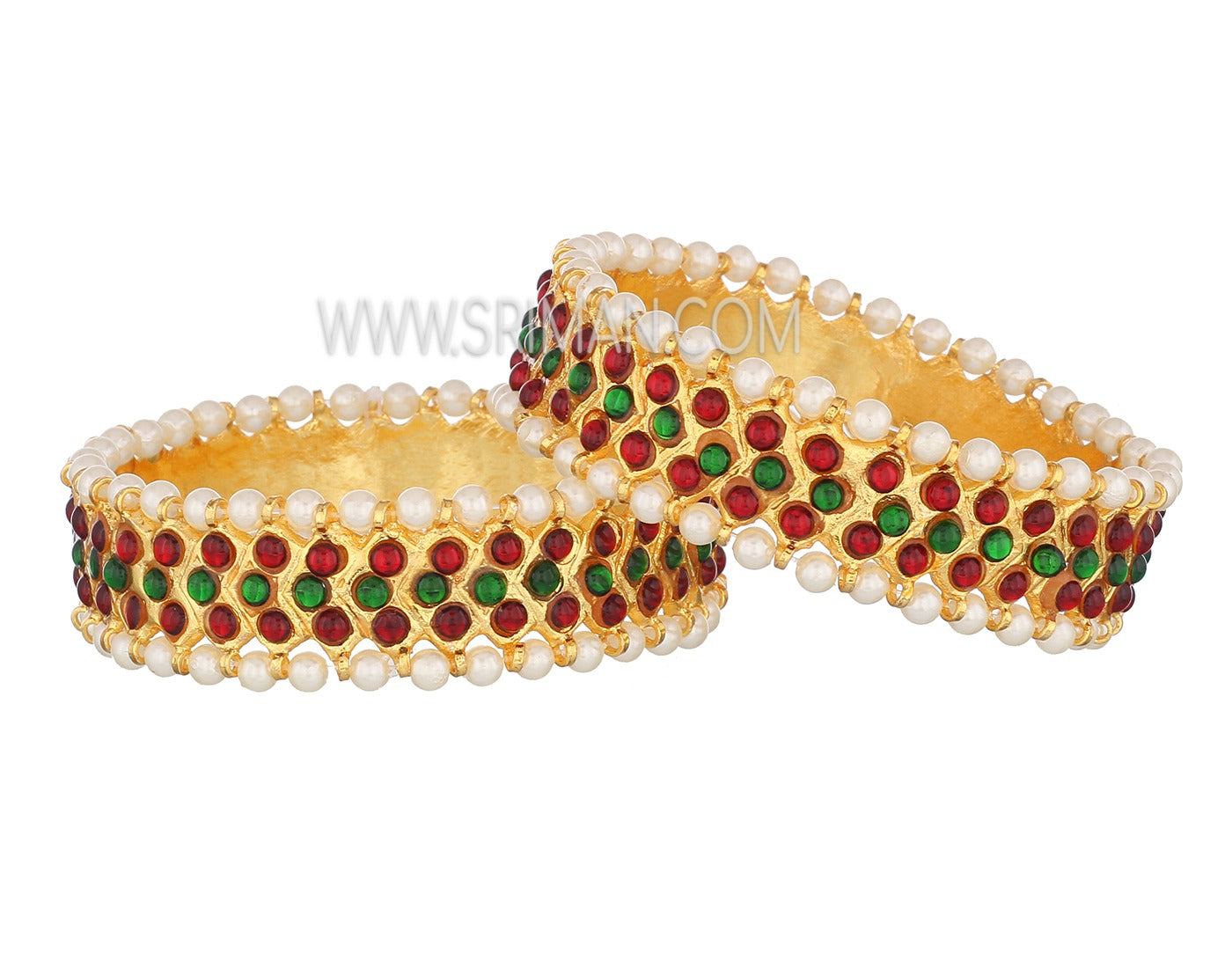 Red And Green Kemp Stone Bangles