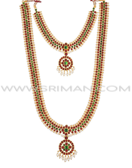 Sriman green stones long haram with necklace