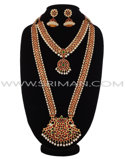 SRIMAN KEMPU stone long haram and necklace