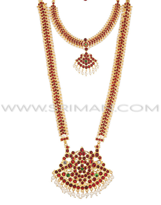 Sriman kempu stones long haram and necklace