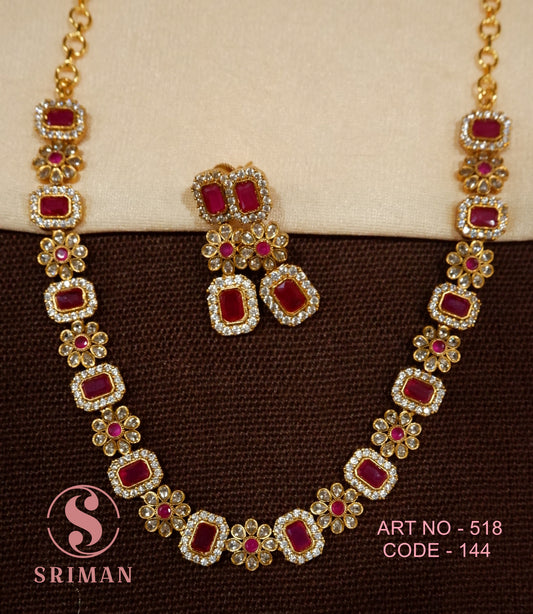 SRIMAN FANCY NECKLACE WITH UNCUT,S AND EARINGS