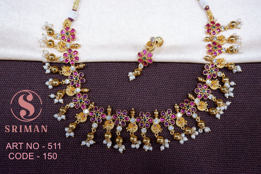SRIMAN FLOWER DESIGN NECKLACE SET WITH EARINGS