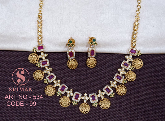 SRIMAN UNCUT STONES NECKLACE WITH EARINGS