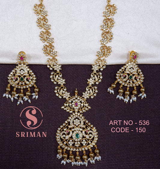 SRIMAN REAL PEARLS FANCY NECKLACE WITH EARINGS