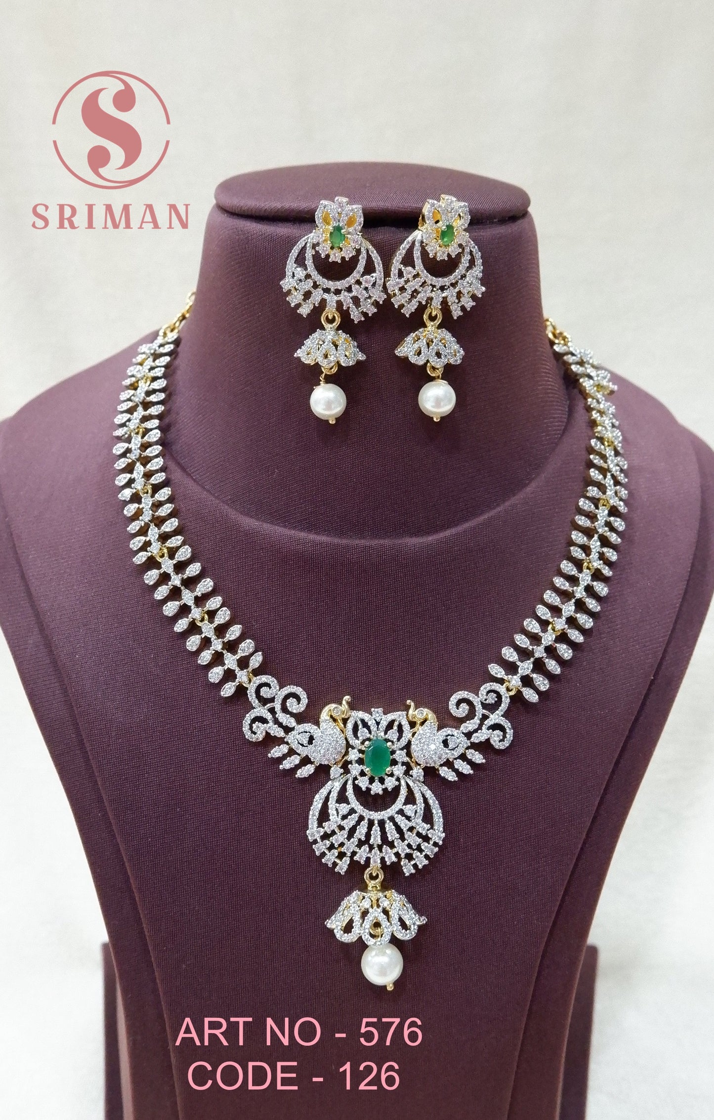 SRIMAN PEACOCK DESGIN NECKLACE SET WITH EARINGS