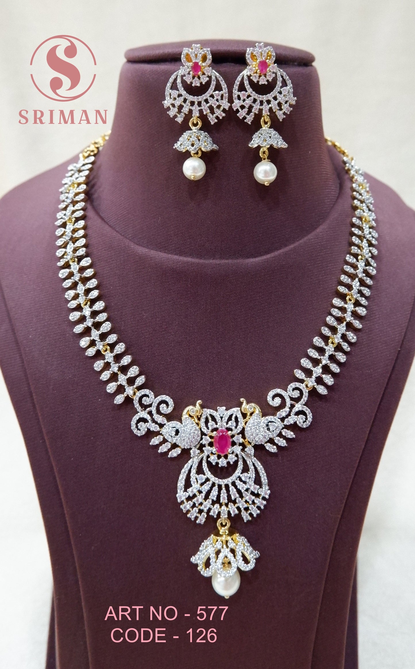 SRIMAN PEACOCK DESGIN NECKLACE SET WITH EARINGS