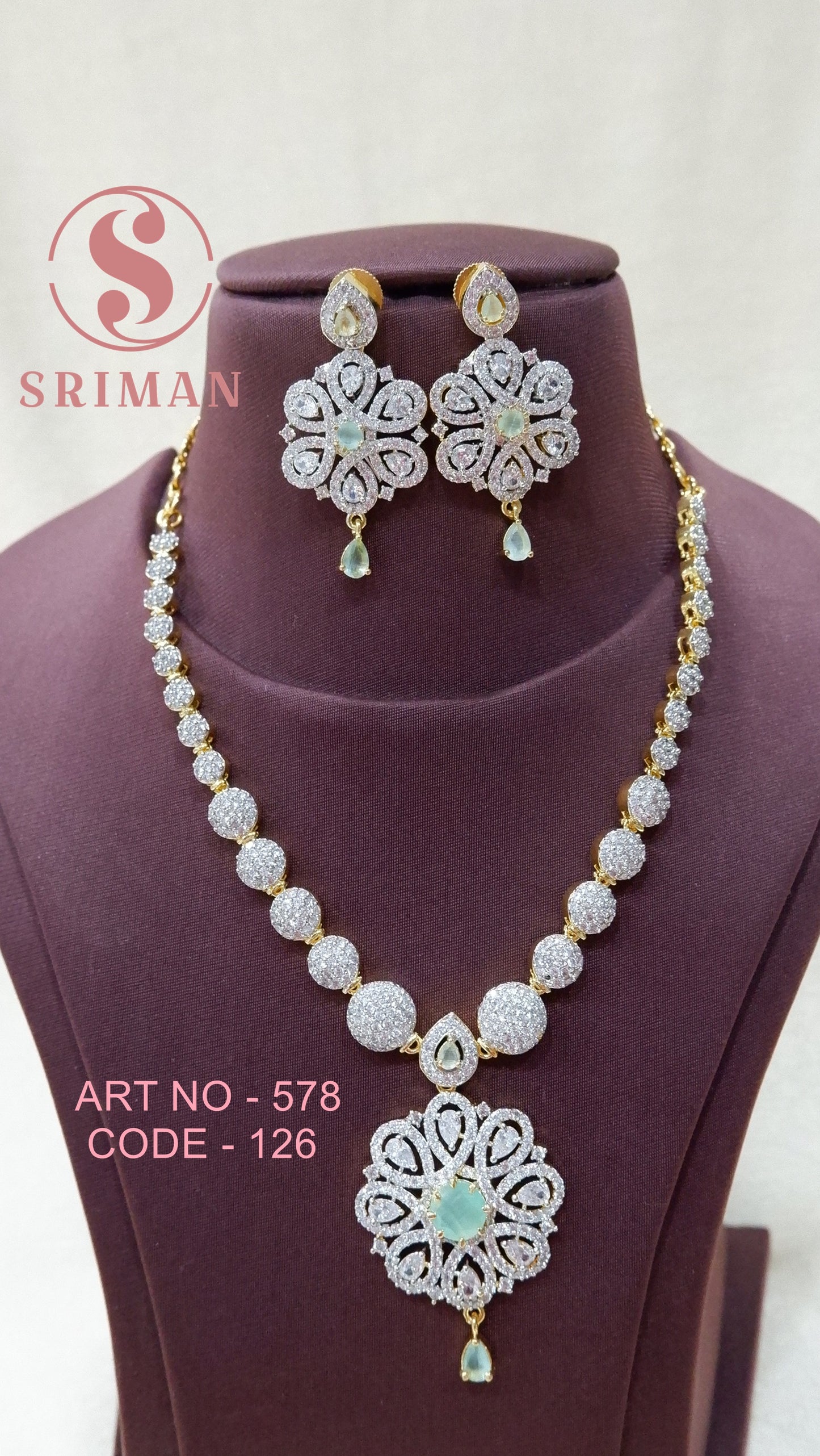 SRIMAN RADIUM STONES NECKLACE SET  WITH EARINGS