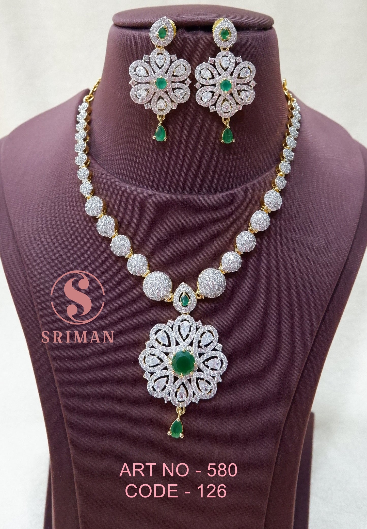 SRIMAN GREEN LOCKET NECKLACE SET WITH EARINGS