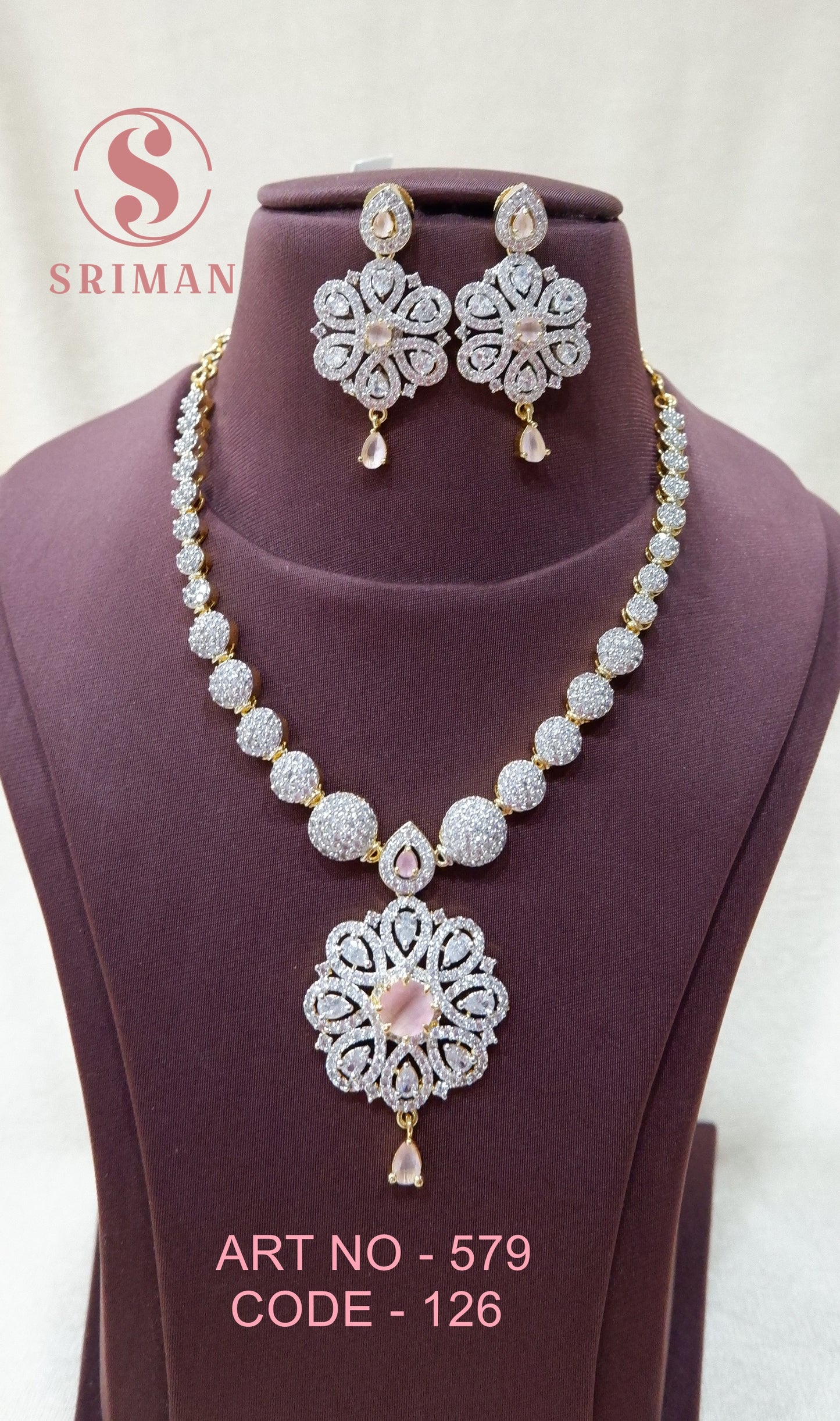 SRIMAN RADIUM STONES NECKLACE SET WITH EARINGS