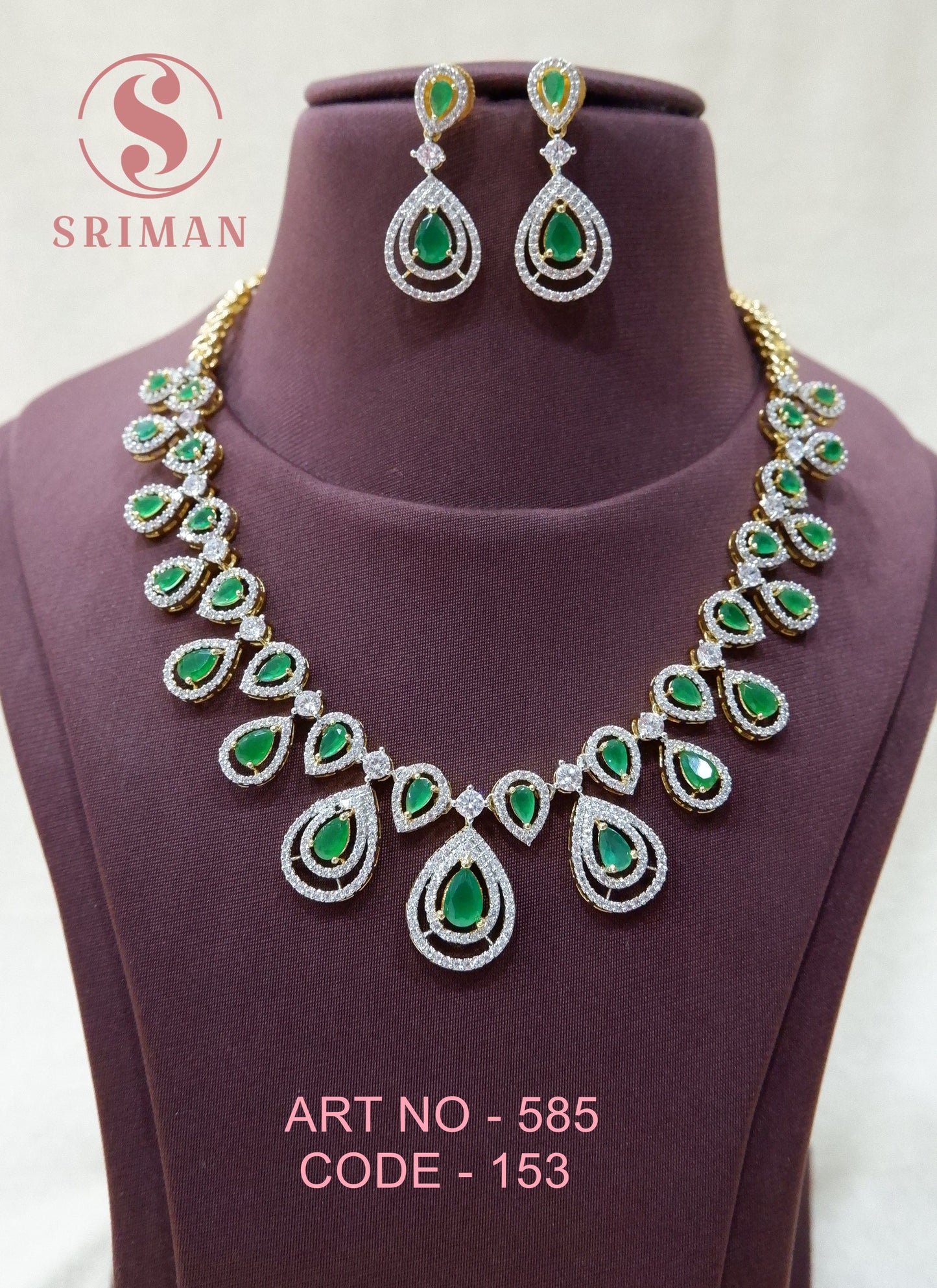 SRIMAN GREEEN STONES NECKLACE SET WITH EARINGS