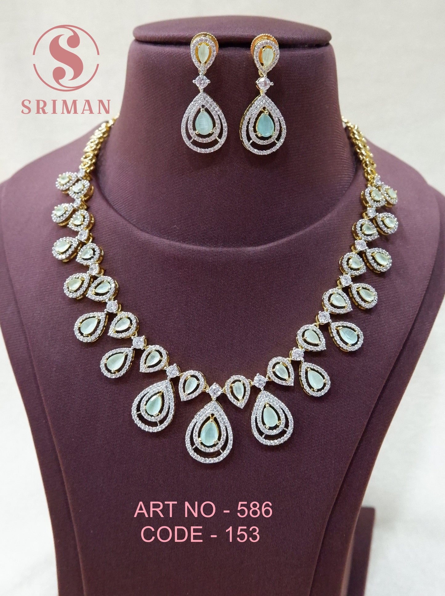 SRIMAN PEAS STONES NECKLAE SET WITH EARINGS