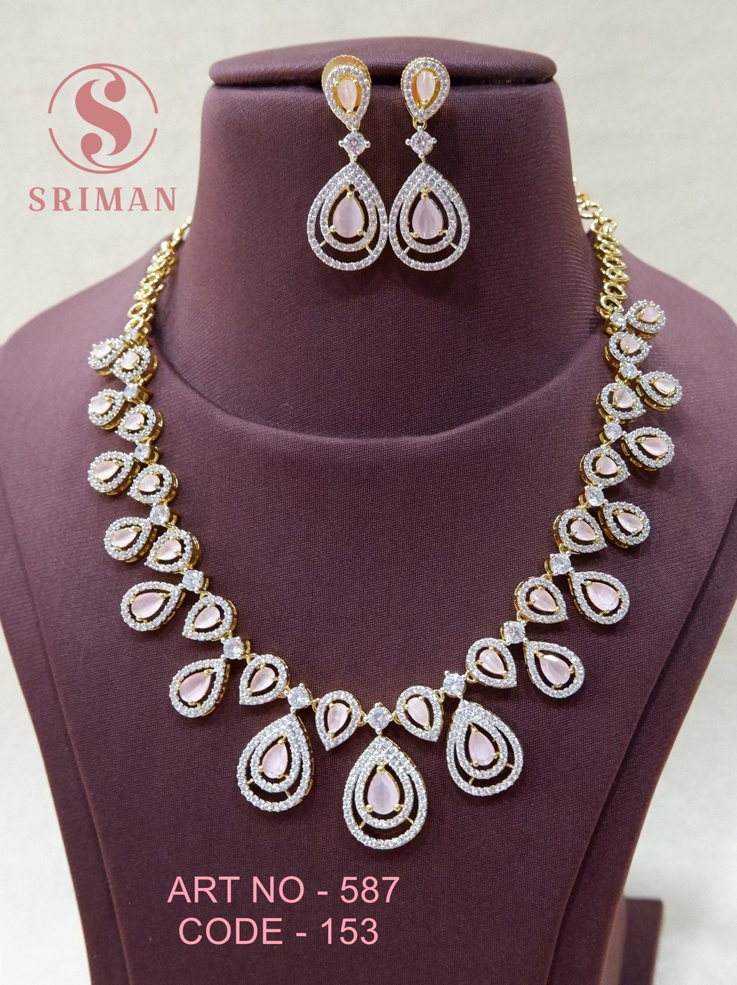 SRIMAN PEACH STONES NRCKLACE SET