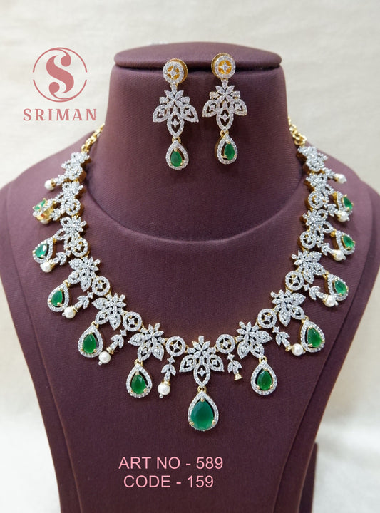 SRIMAN LEAF DESGIN WITH GREEN STONES NECKLACE