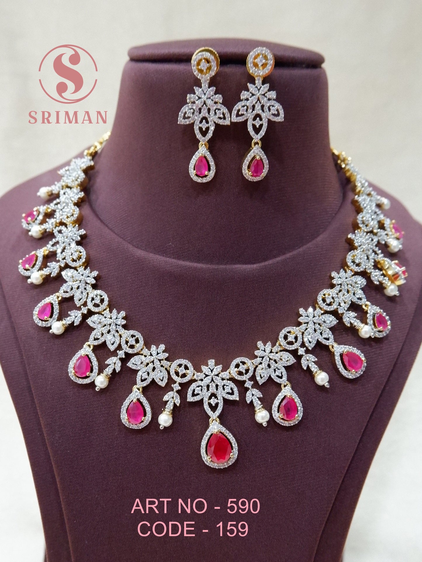 SRIMAN RED STONES NECKLACE WITH EARINGS