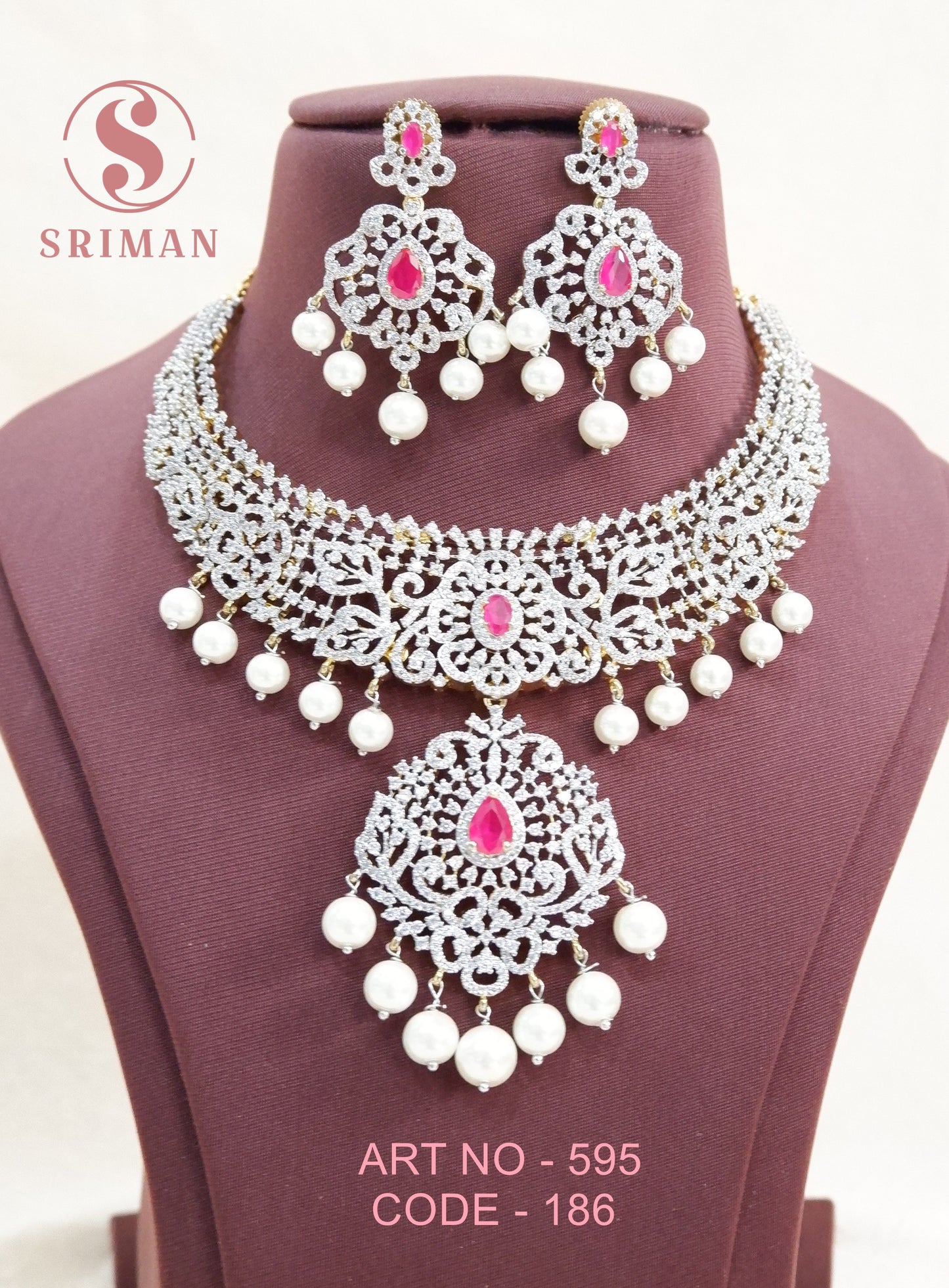 SRIMAN CZ STONES RED STONES NESCKLACE SET