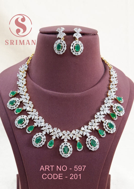 SRIMAN GREEN BEATS NECKLACE SET WITH EARINGS