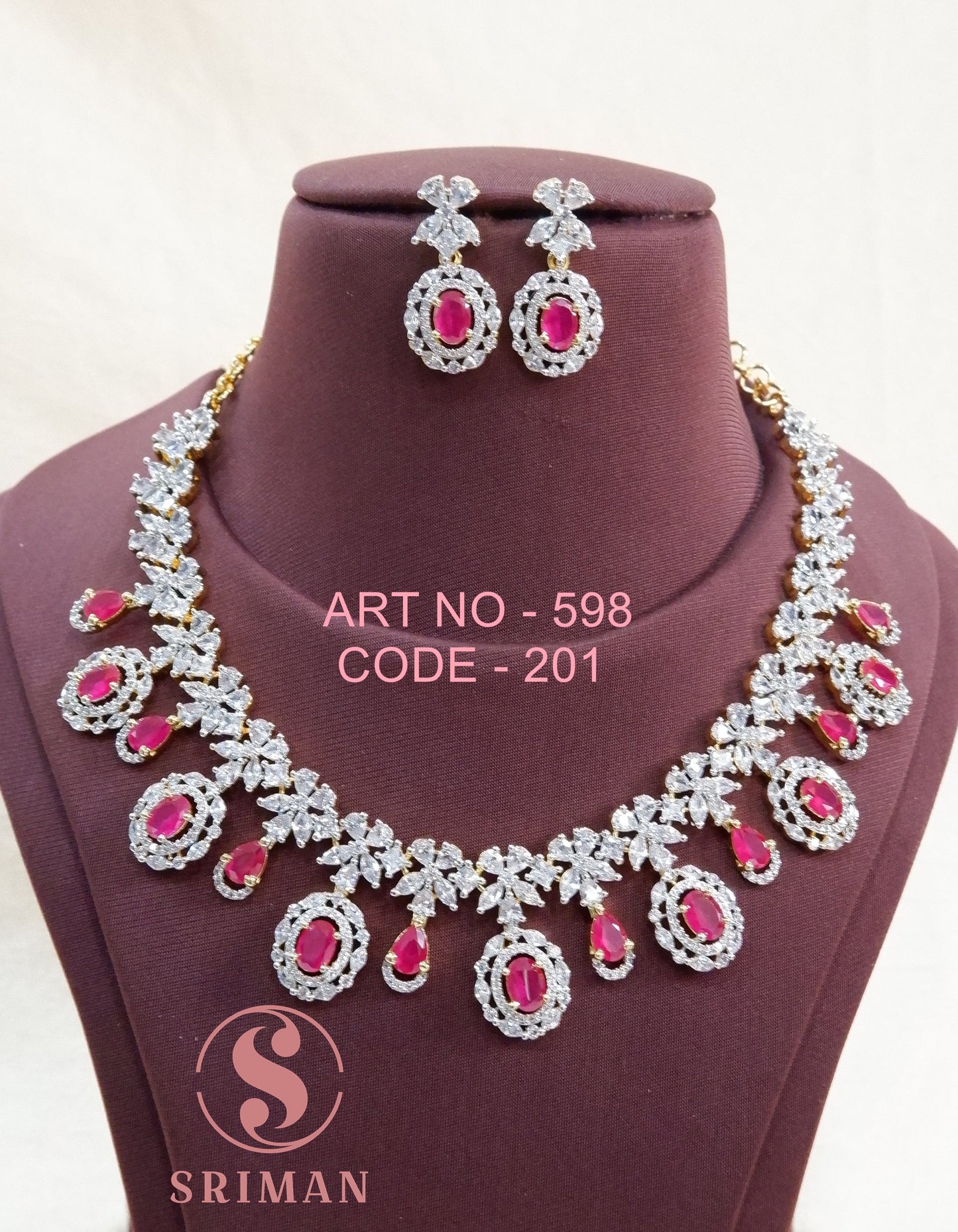 SRIMAN RED BEATS NECKLACE SET WITH EARINGS