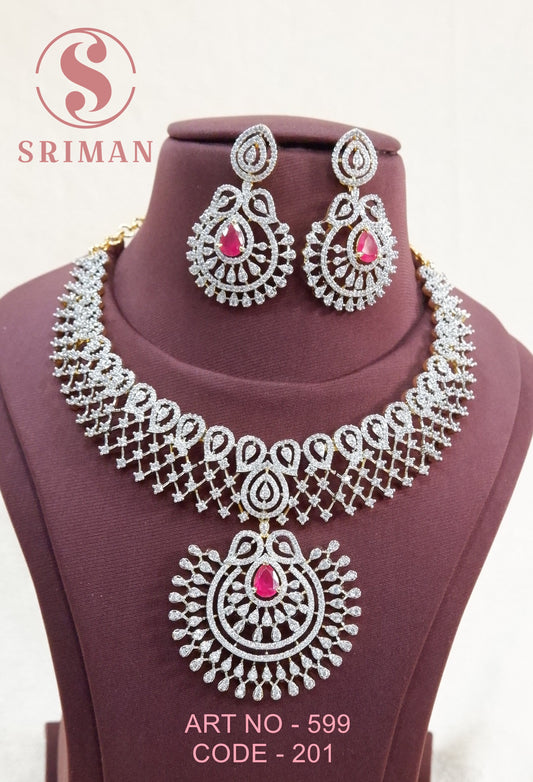 SRIMAN  SLIVER POLISH RED STONE NECKLACE SET