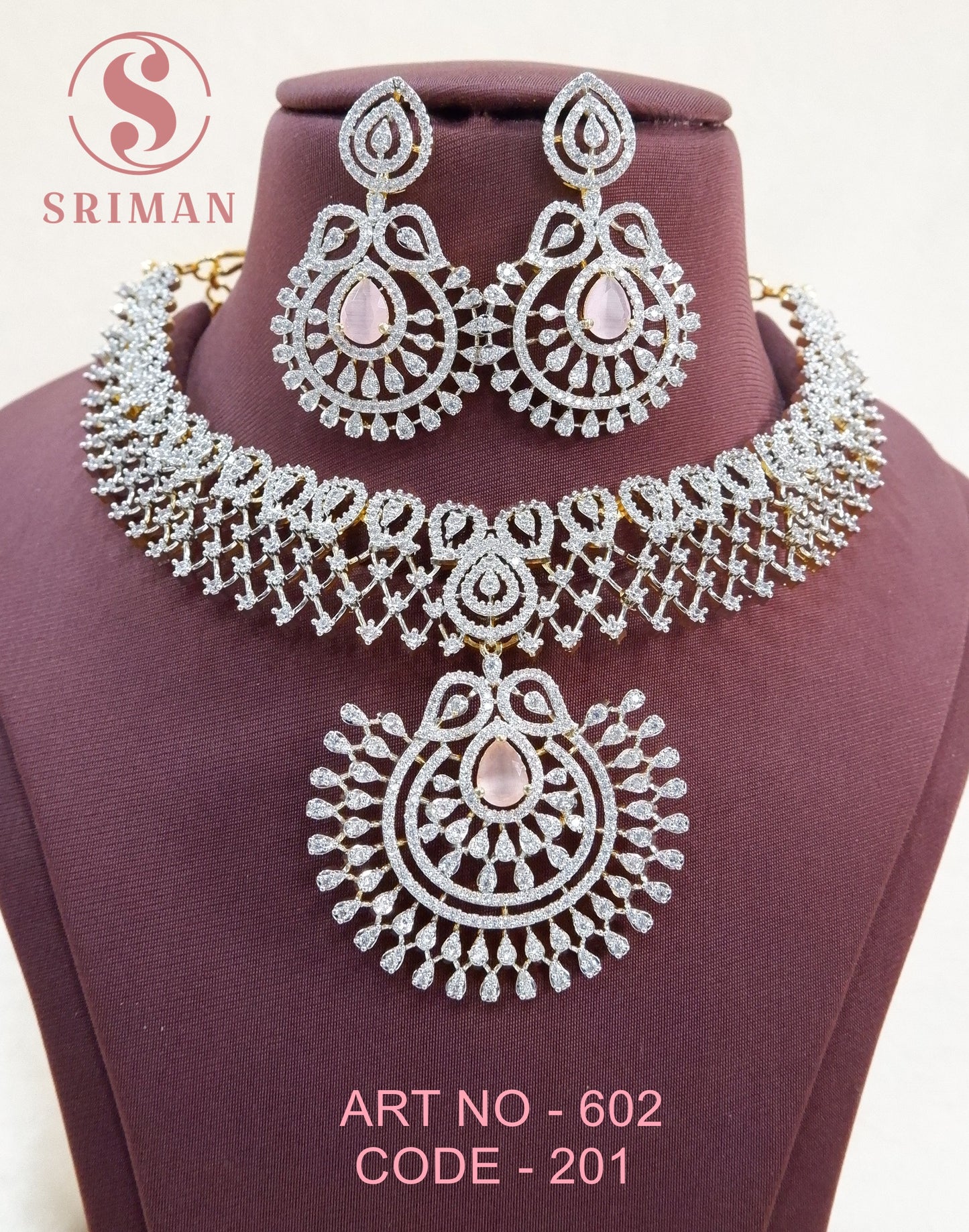 SRIMAN SLIVER POLISH PEACH STONE NECKALCE SET