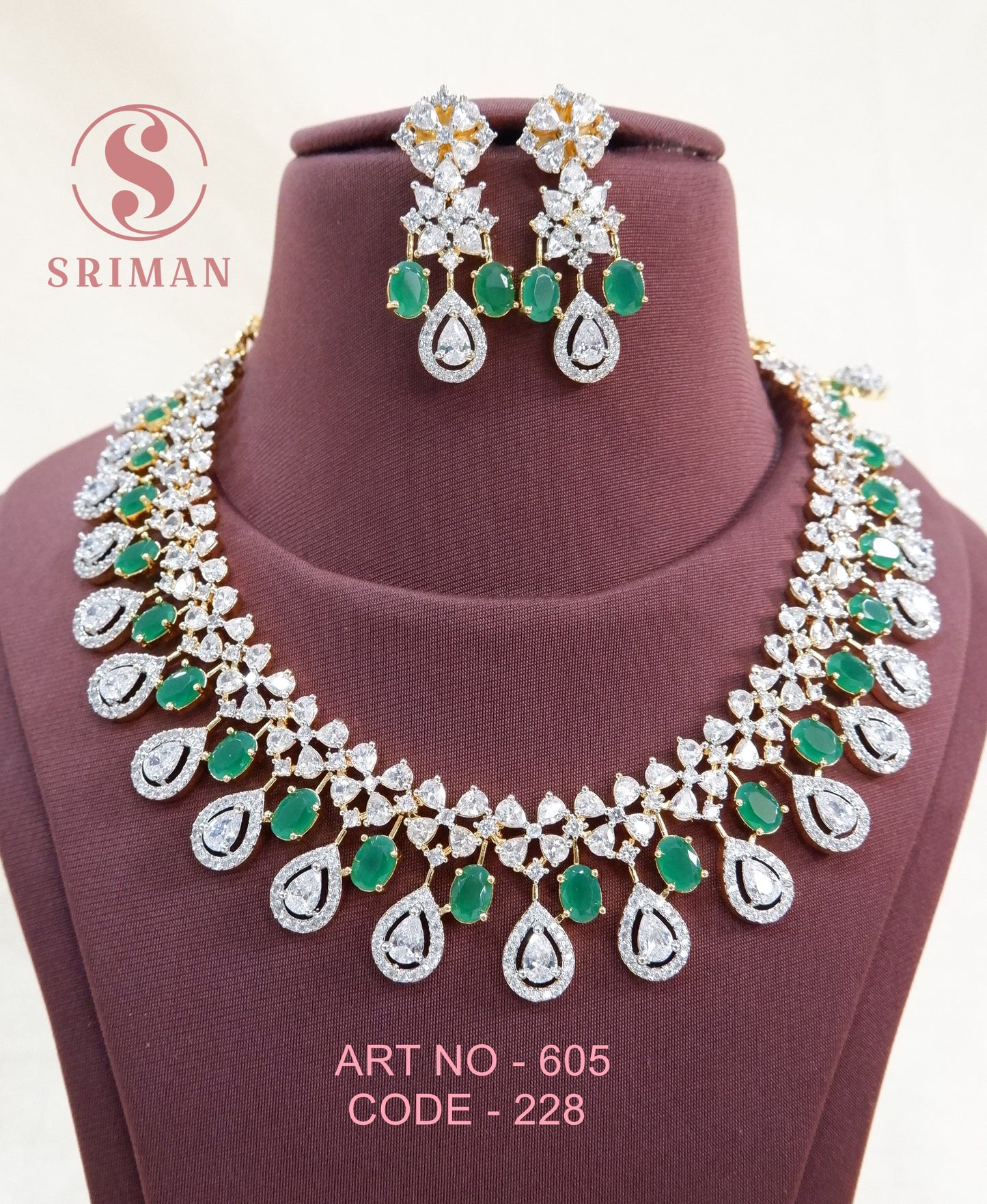 SRIMAN GREEN BEATS NECKLACE SET WITH EARINGS