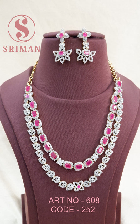 SRIMAN SIMPLE RED  2LINES NECKLACE SET