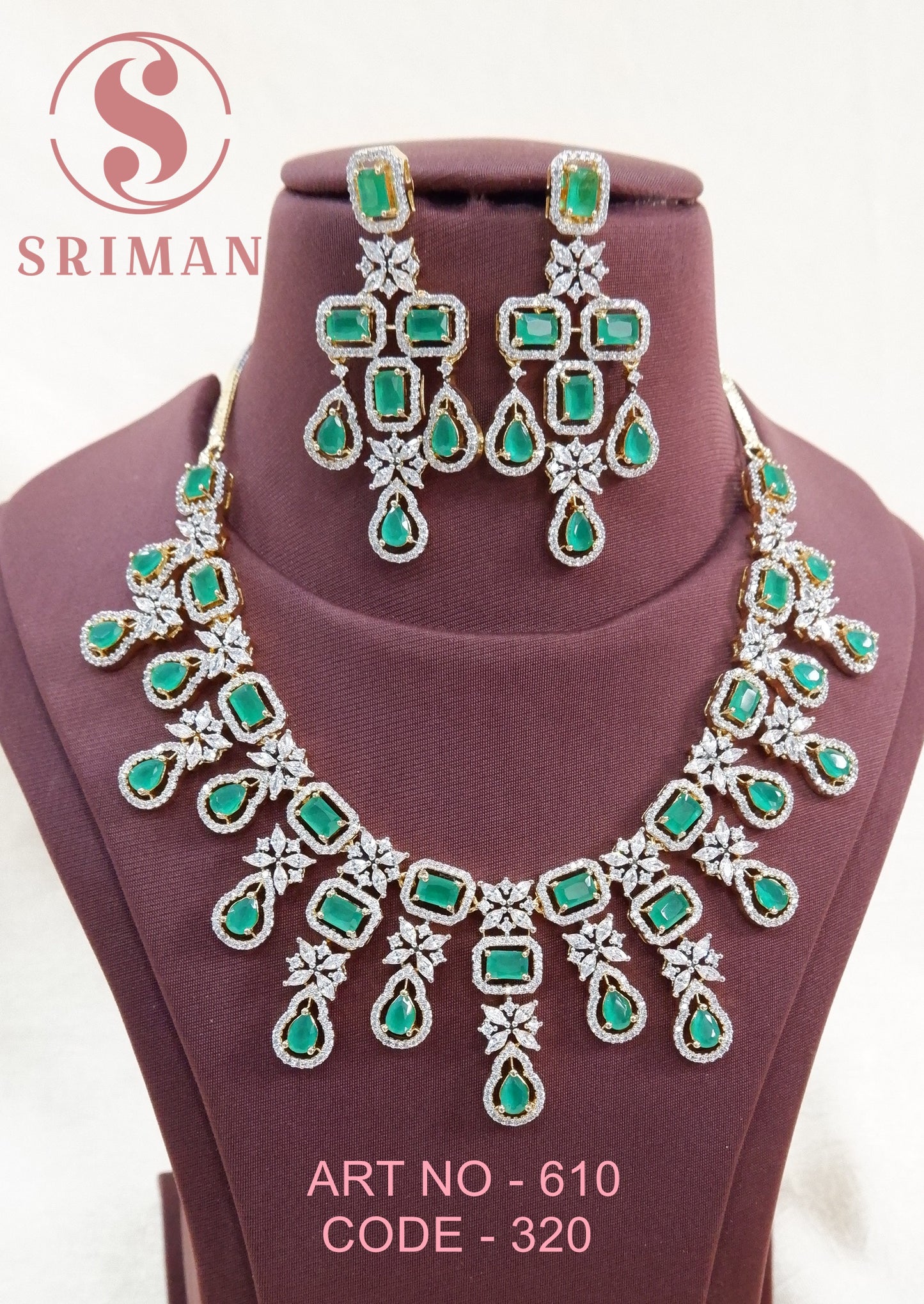 SRIMAN GRAND GREEN BEATS NECKLACE SET