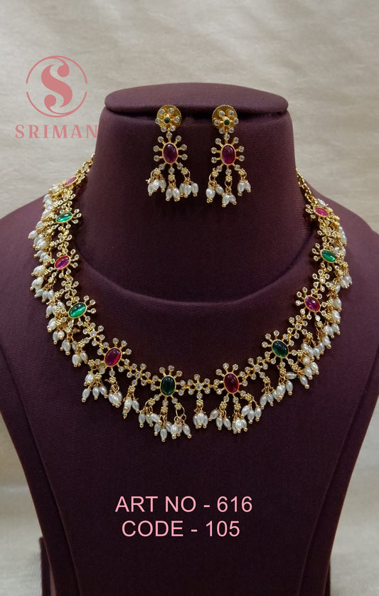 SRIMAN REAL PEARL GOLD FINSIH NECKLACE