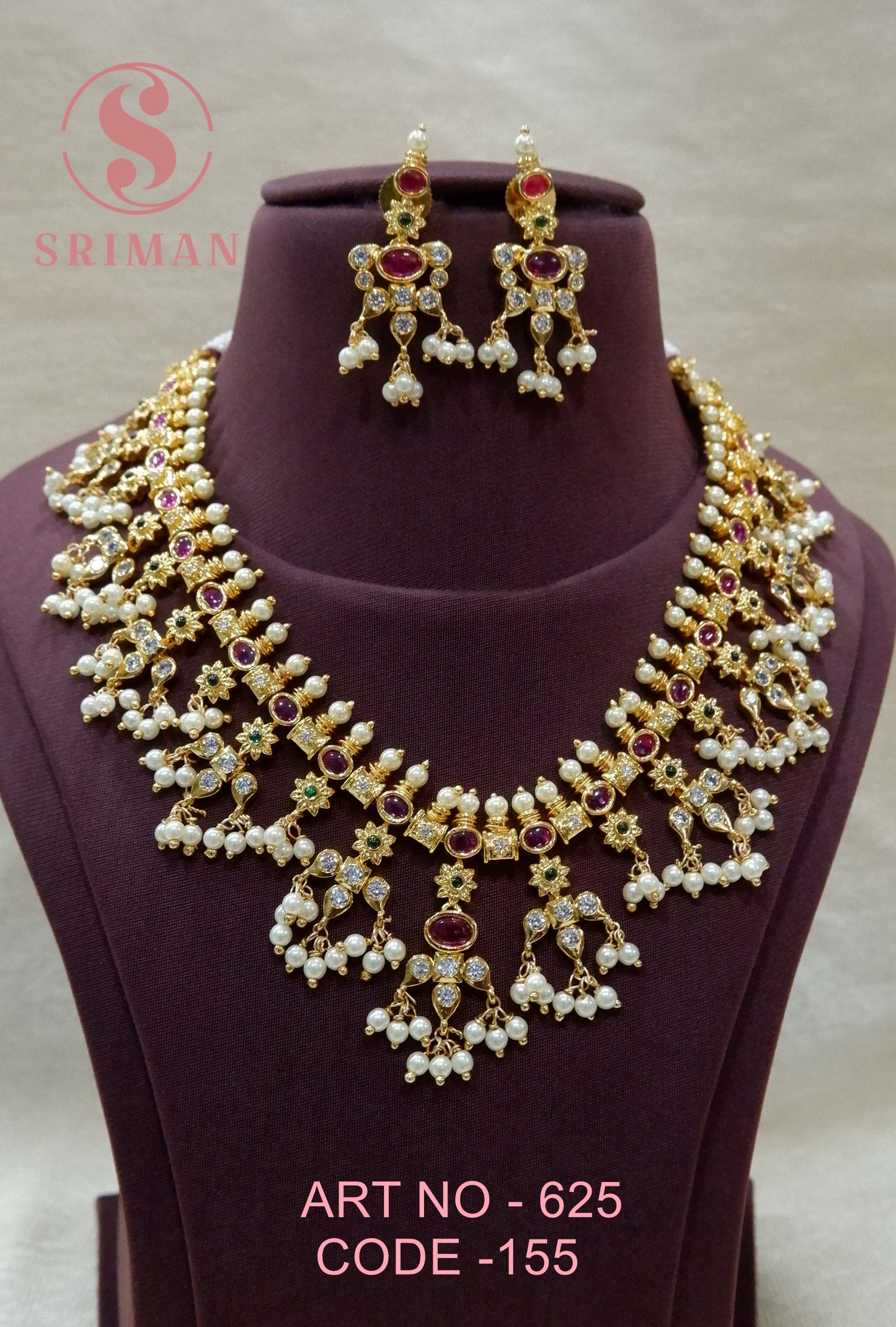 SRIMAN GOLD FINSH MOTI NECKLACE SET