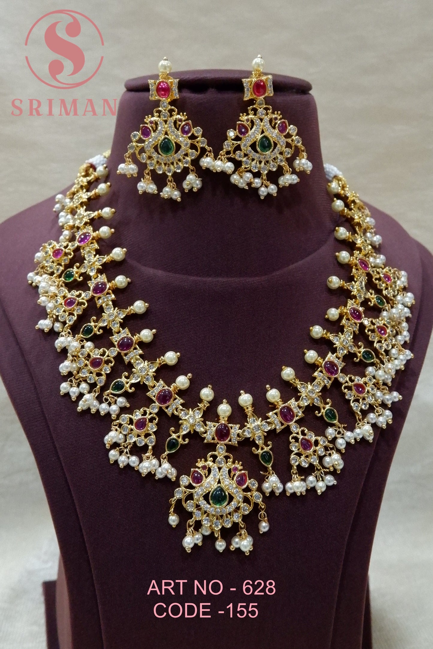 SRIMAN GOLD FINISH MOTI NECKLACE SET