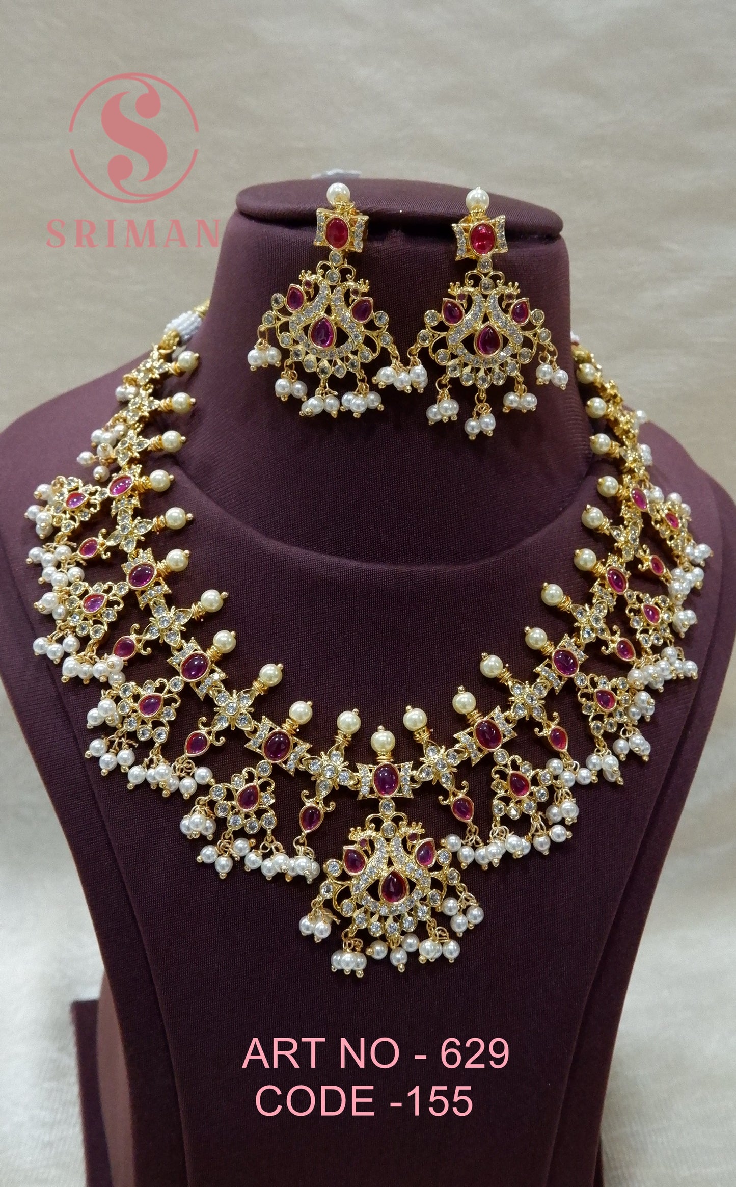 SRIMAN GOLD FINISH MOTI'S NECKLACE SET