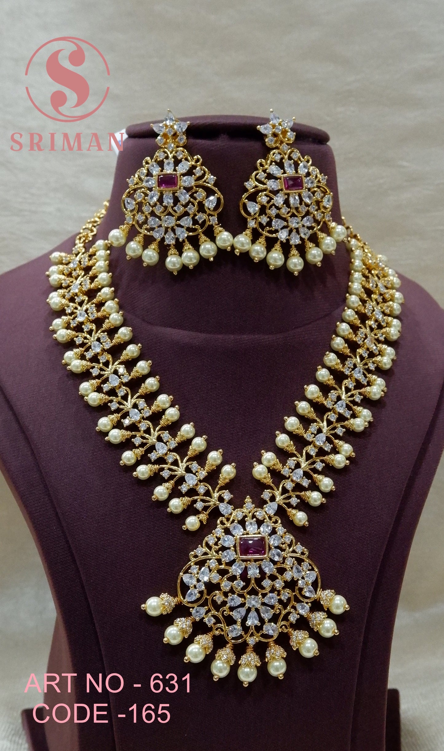 SRIMAN GOLD FINISH STONES NECKLACE SET