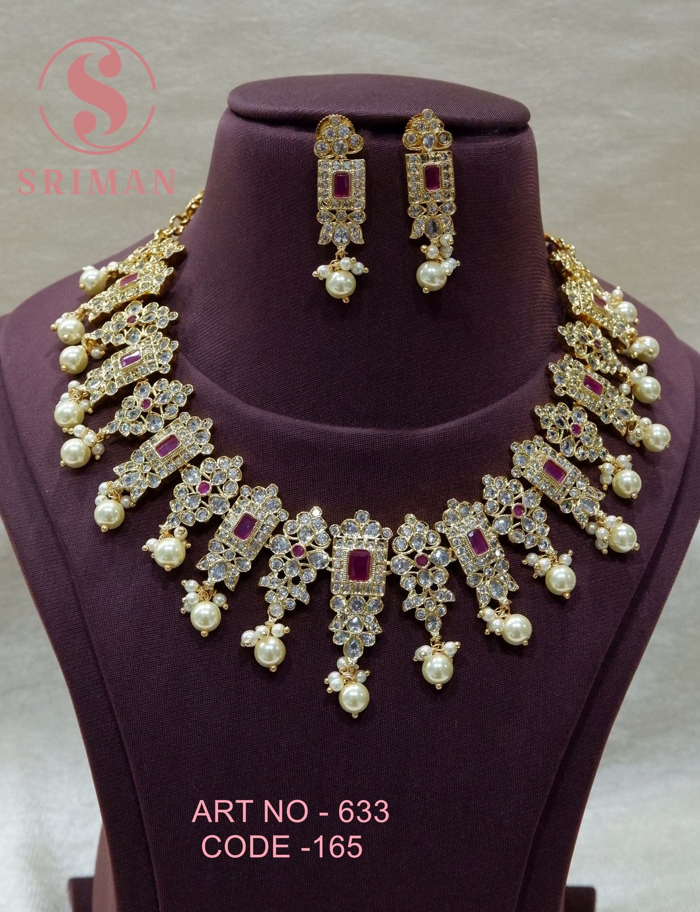 SRIMAN FANCY NE KLACE SET WITH GOLD FINISH