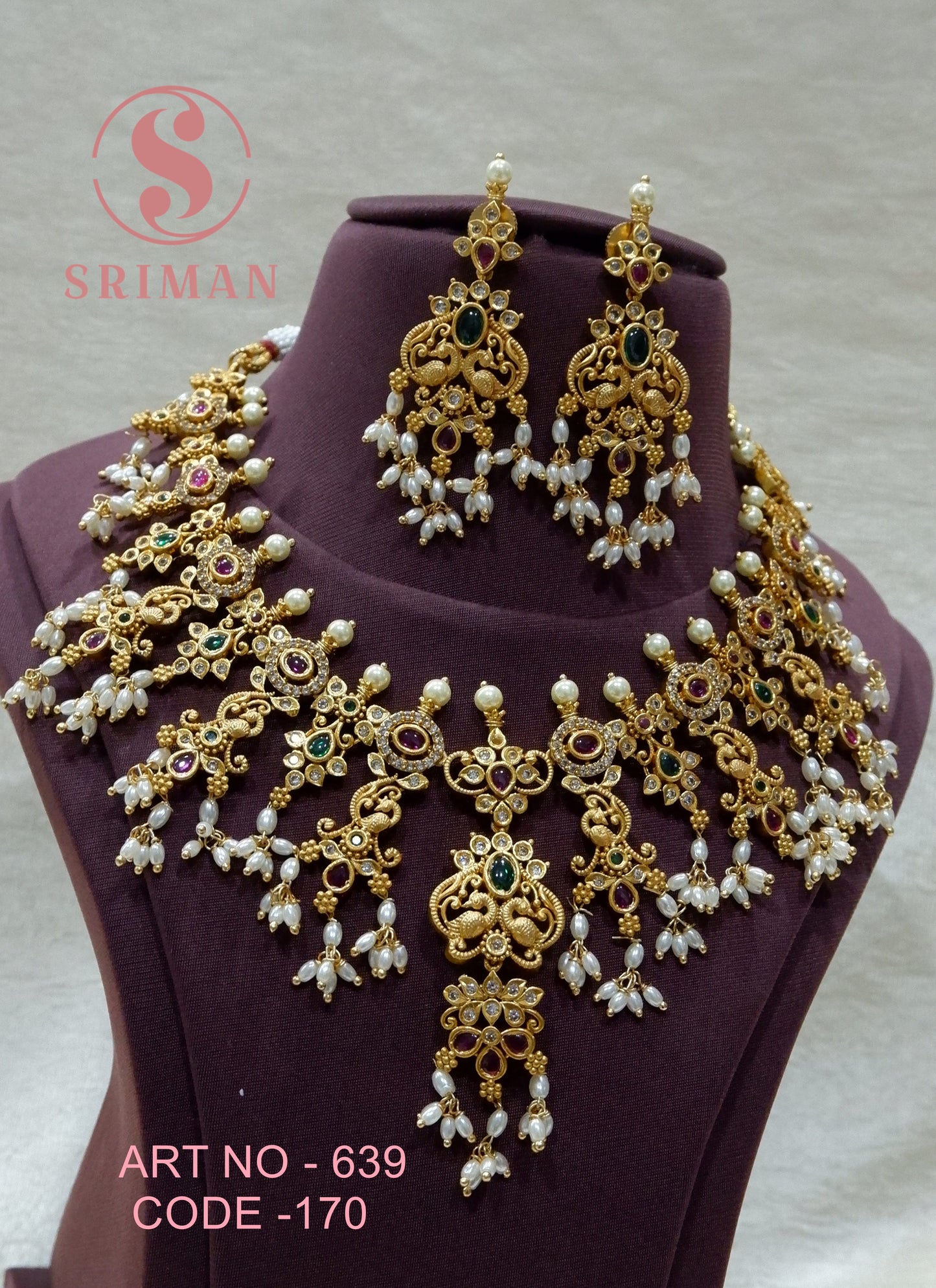 SRIMAN GRAND GOLD FINISH NECKALCE SET