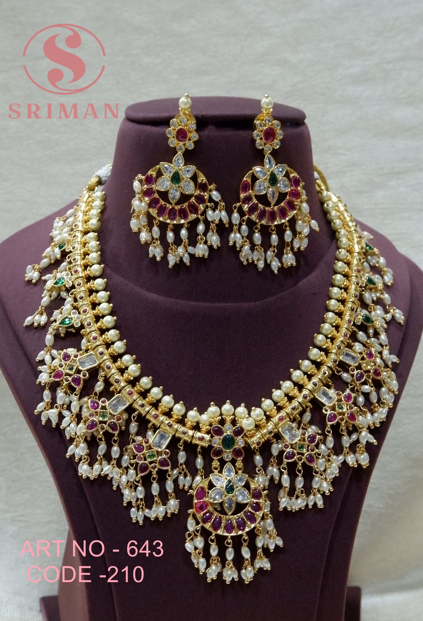 SRIMAN BRIDAL GOLD FINISH NECKLACE SET