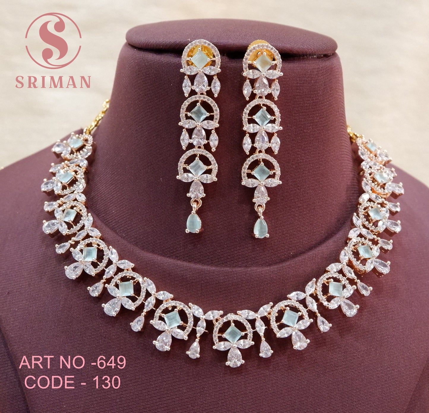 SRIMAN LIGHT GREEN STONES NECKLACE SET