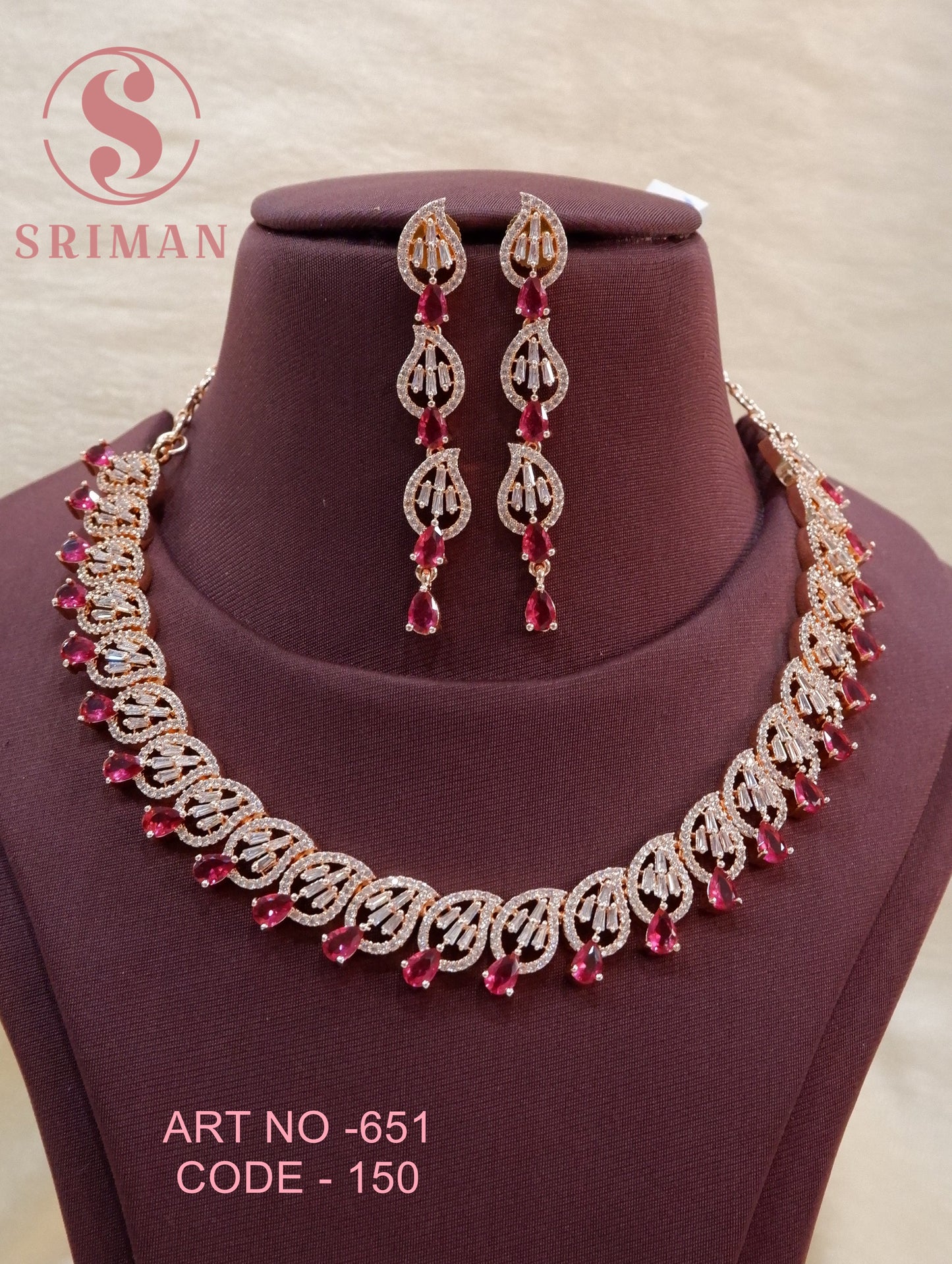 SRIMAN ROSE GOLD MANGO DESGIN NECKLACE SET