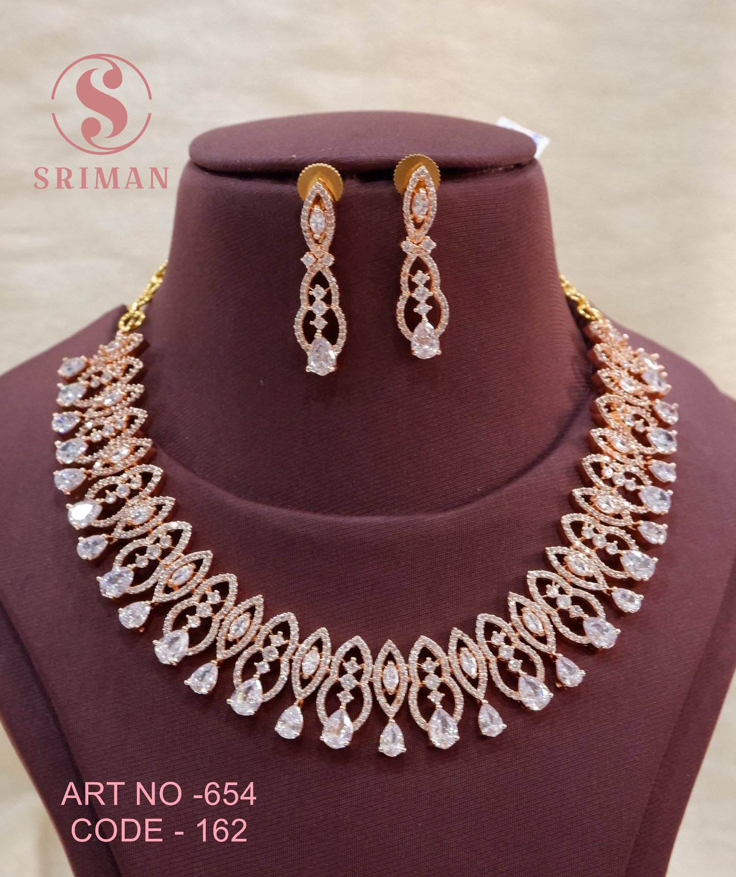 SRIMAN ROSE GOLD NECKLACE SET WITH EARINGS