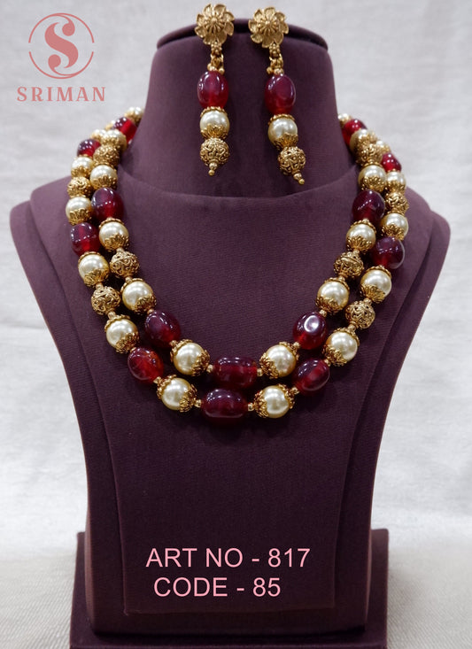 SRIMAN RED AND GOLD  PEARLS SET WITH ERAINGS